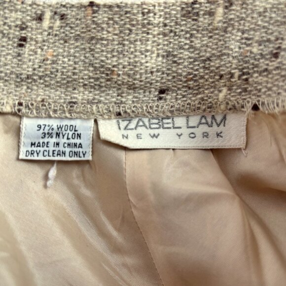 Beige Wool Tweed Full Flare Skirt M - Picture 5 of 6